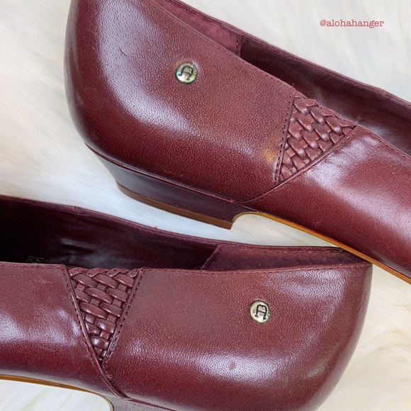 Etienne Aigner Vintage Oxblood Leather Flats Women’s Size 7 M Pointed Toe Kitten - Picture 8 of 8